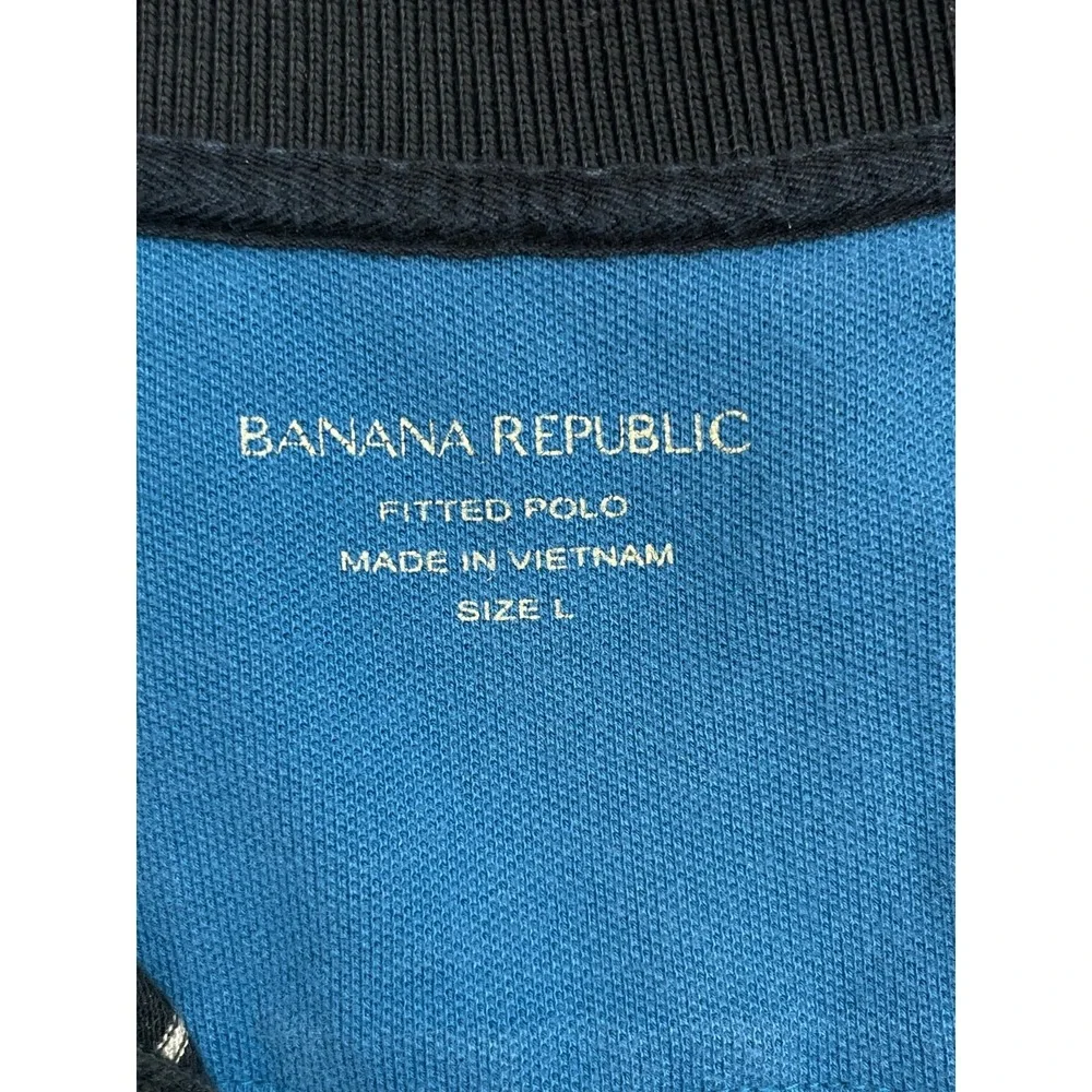 Banana Republic Polo Shirt Mens Large Striped Cotton Blend Stretch Short Sleeve